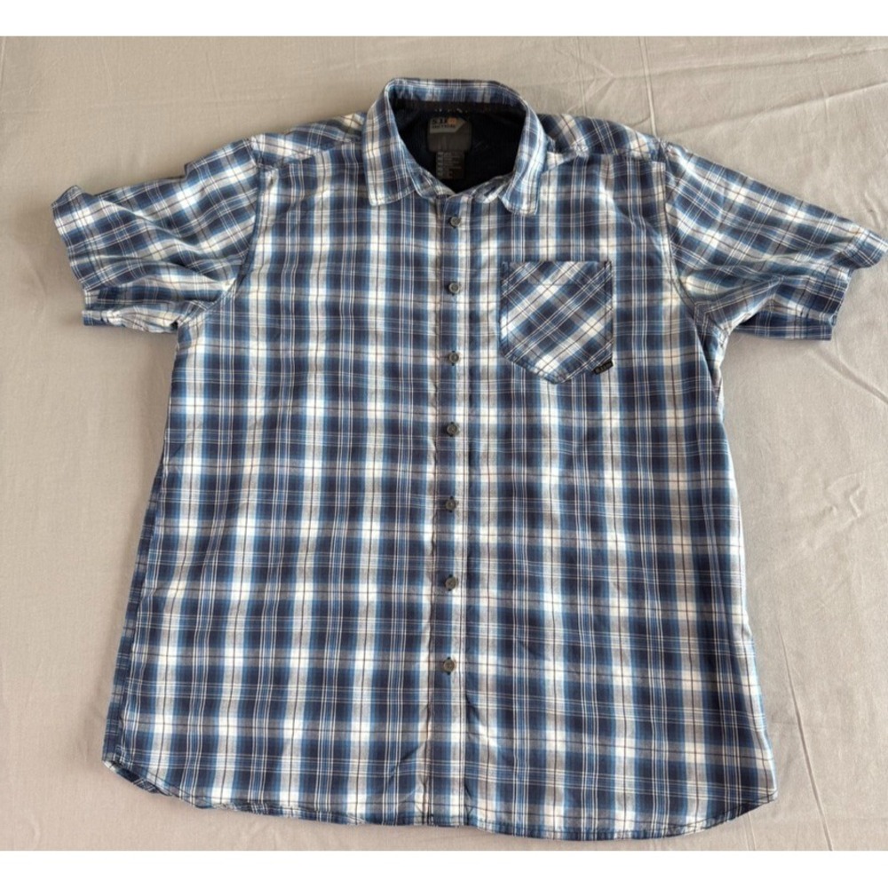 511 Tactical Shirt Mens Large Blue Checked Short Sleeve Pocket vented
